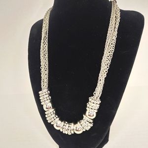 Silver multi strand beaded necklace